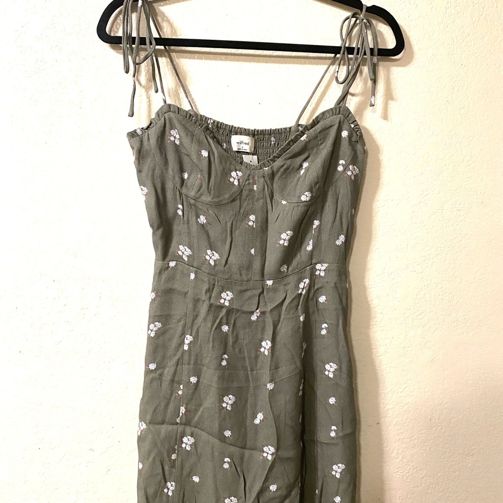 Wilfred Olive Green Floral Midi Dress